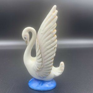 OCCUPIED JAPAN MINI SMALL SWAN FIGURINE FIGURE HEAD DOWN BLUE BASE GOLD ACCENTS